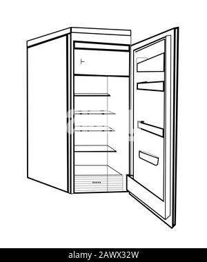 Symbol für Kühl-Gefrierschrank mit offener Küche. Umrisse Abbildung des Vektorsymbols für Kühl-/Gefrierschränke in offener Küche für mobiles Konzept oder Webdesign, isoliert auf weißem b Stock Vektor