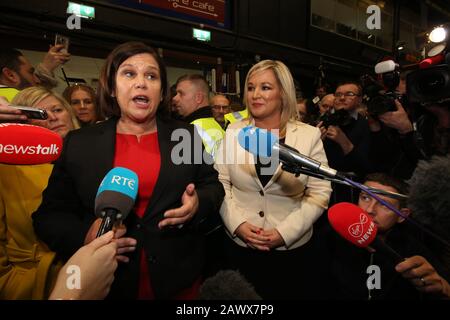 Dublin, Irland. Februar 2020. Allgemeine Wahlergebnisse. Die abgebildete Vorsitzende der Sinn Fein Mary Lou McDonald, die im Count Center General Election 2020 in Dublin ankam. Foto: Sam Boal/Rollingnews.ie Credit: RollingNews.ie/Alamy Live News Stockfoto