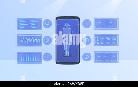 Moderne Statistiken zur Gesundheit des menschlichen Körpers für Infografiken mit modernen Vektoren im flachen Stil Stockfoto