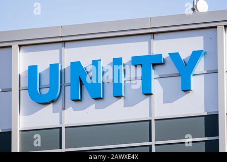 Februar 2020 South San Francisco/CA/USA - Unity Biotechnology Headquarters im Silicon Valley; Unity Biotechnology ist ein Startup-Unternehmen für die Biotechnologie Stockfoto