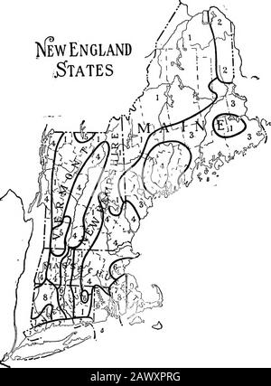 Hinweise an Hausleute; ein Handbuch der landwirtschaftlichen Möglichkeiten . Die Karten, die in diesem Kapitel vorgestellt werden, basieren am meisten auf der Arbeit des Bureau of Soils, obwohl das Weather Bureau, der U. S. Geological Survey, verschiedene State Geological Surveysand die Arbeit einiger der Experimentstationen für Material, aus dem einige der Karten erstellt werden sollen, angezeichnet wurde. Überall dort, wo Bodenarten, Bodenreihen, Bodenprovinzen oder -Gruppen in diesem Kapitel angeführt sind, beziehen sich die Begriffe auf die Bodenklassifikation, gefolgt vom Bodenamt. Die Bulletins Nr. 55, 78 und85 des Bureau of Soils beschäftigen sich damit Stockfoto