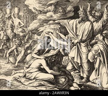 Exodus. Die Israeliten Versammeln Manna. Heilige biblische Geschichte Altes Testamente. Alte Gravur aus dem Buch Historia Sagrada 1920 Stockfoto