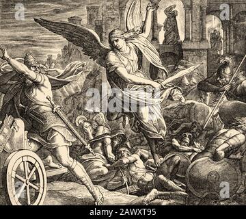 Angel of Lord Slays Assyrische Armee. Tod von Sennacherib. Der Engel des Herrn hat hunderttausend Assyrer verletzt. Sennacherib Stockfoto