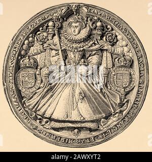 Portrait-Medaille von Elizabeth I. von England. The Virgin Queen, Gloriana oder The Good Queen Bess (Greenwich, 7. September 1533 - Richmond, 24. März 1603). Stockfoto