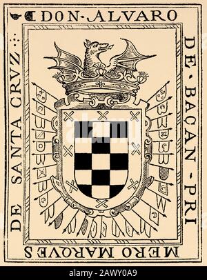 Wappen von Álvaro de Bazán y Guzmán (Granada, Spanien; 12. Dezember 1526 - Lissabon, Portugal; 9. Februar 1588), I Marquis de Santa Cruz Stockfoto