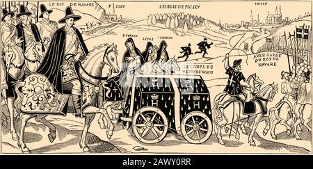 Henry III Körper fährt von Paris nach Poissy. Geschichte von Philipp II. Von Spanien. Alte Gravur, die in Historia de Felipe II. Von H. Forneron im Jahr 1884veröffentlicht wurde Stockfoto