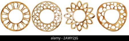 Set aus Kreis- und Blumenrahmen in Wasserfarbe. Goldene Farbe. Vektor Stock Vektor