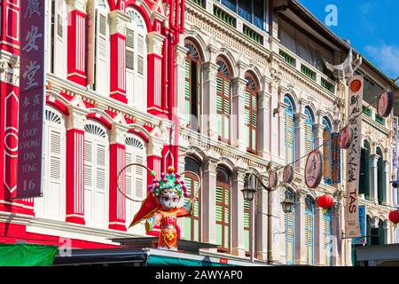 Gebäudedetails im Chinatown Distrikt in Singapur, Asien Stockfoto