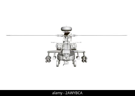 Detaillierter Kampfhubschrauber. Polygonaler Hubschrauber. Vorderansicht. 3D-Vektorgrafiken Stock Vektor