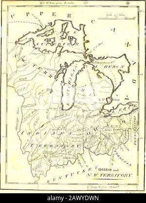 Careys amerikanischer Taschenatlas mit zwanzig Karten... mit einer kurzen Beschreibung der einzelnen Bundesstaaten und Louisianas: Auch die Zählung der Einwohner der Vereinigten Staaten für 1801 und Die Exporte aus den Vereinigten Staaten für zehn Jahre . ian Titel ist erloschen und was die Regierung der Vereinigten Staaten unterschreit, ist in Viergrafschaften unterteilt, nämlich Washington, Hamilton, St. Clair und Knox. Flüsse. Das Muskingum ist 250 Meter breit an seiner Fluenz mit dem Ohio, und ist mit großen Schlagstöcken zu den Drei Beinen schiffbar; und, durch kleine, an seinem Kopf zu thelake. Es ist beschränkt Stockfoto