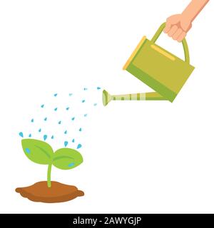 Vector Hand Holding Gießkanne in Topf, Geschäftskonzept, flaches Design Stock Vektor