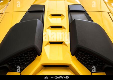 Details zur Motorabdeckung auf einem 2018 Lamborghini Huracàn Performanten Spyder Stockfoto