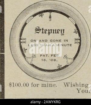 Plexus. U LsrUg OU * 9 Chicagu, Illinois MANUFACTURING CHEMIST. Was die Ärzte Vom Ersatzmotorrad sagen. Gitvj vom GKicago House of CorrectionThe Spare Motor Wheel of America, Limited.237 Michigan Avenue, Chicago. Herren:-Ich habe letztes Februar eines Ihrer Ersatzräder gekauft und hatte die Gelegenheit, es viermal zu benutzen. Vor etwa Wochen, als ich den Elgin, Aurora, laufen ließ, hatte ich mich am River Forest ausgelassen und auf Theel gesetzt. Ich habe den Lauf ohne die geringste Mühe abgeschlossen, und da die Straßen in einem miserablen Zustand waren, musste das Rad eine Hundertstelsekunde im Rut sein. Ich denke Stockfoto