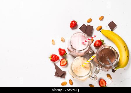 Satz von Milchshakes in Mason jars. Stockfoto