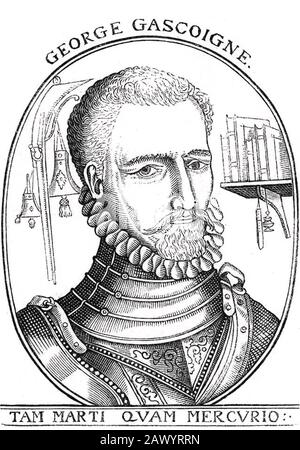 George GASCOIGNE (c 1535-1577) Engländer, Soldat und Dichter in einer Holzgravur von 1576 Stockfoto