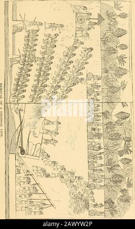 Die Throne und Paläste von Babylon und Ninive vom Meer zum Meer; tausend Meilen zu Pferd .. . S, die sich enttarnen. Durch eine sorgfältige Untersuchung dieser Skulpturen war es einfach zu lernen, was die Vögel, die Tiere, die Theifen, die Pflanzen und Blumen, die Mineralien und Metalle, die Topografie und die Landschaft von Assyrien waren; Thesize und Features der peoi3le; der Stil der kostümierten; Und die besonderen Merkmale der Regierung der Niniviten. An der Nordwand des großen Saals der Palazevere eine Reihe von Reliefen, die dem Geist Theskill des Künstlers und des Zustandes vermitteln Stockfoto