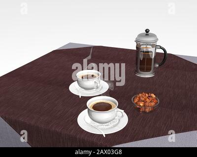 3D Rendering von Kaffee und Desserts Konzept Stockfoto