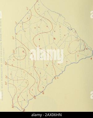 Klimatologische Daten, South Carolina. RALEIGH, N. C.:WEATHER BUREAU BÜRO. J in ) a. &lt;Nl/^. Mm:, lio;!. CI.IMATK AM) (Kors: South CAIiOl.LNA SPXJTION. R. .s. nirAur.mixt OI AC.Ricri/Ruri:, Climate and Crop Servici: OK IIIK WHATIlliR BlRliAU. ZENTRALE: WASHINGTON, D. C. SOUTH CAROBUMFL SECTIOH. J. W. BAUEK, SECTION DIRECTOR, COLUMBIA, S. C. ^OT. YI. Columbia, S. C, Makch, 1903. Nr. 3. PKOGBESS VON FARMWORK. Der Berichtsmonat war der wärmste Rekordmonat, md war bemerkenswert für die Gleichmäßigkeit seiner Temperatur[hier war eine kühle Periode am 1. Und 2., mit dünnem Eis andiojht Frost Stockfoto
