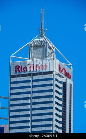 Tower und Wolkenkratzer Hauptsitz des Bergbauunternehmens Rio Tinto in Perth WA Australien. Stockfoto