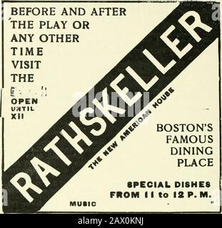 Diese Woche in Boston . lf Preis. Für Gloucester - Dampfschiffe Cape Ann und City of Gloucesterave Nordseite von Central Wharf, Fuß der State Street Elevatedtation bei 10 a.m. und 2 P.M. Verlassen Sie Gloucester auf 3 a.m. und 2,15 j;, m. Tarif 50c pro Tag. Änderungen vorbehalten. Sonne-py, Boston verlassen, 10,15 m. Verlassen Sie Gloucester 3.15 S. ni. Für Providence oder Fall River - spezieller Trolleywagen verlässt Postoffice Square um 3 P.M. Tarif 75r. Tickets und alle anderen Trolley in-&gt;nnation in Der Passagierabteilung, O. C. St. Ry. Co. (Siehe erste insideJvcr-Seite.) Für Marblehead, Salem, Gloucester und Cape Ann, t Stockfoto