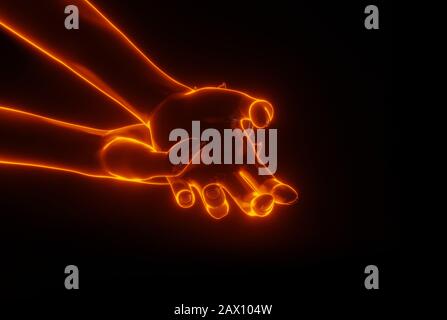 3D-Lichtfeuer leuchtet Nahansicht des Handgreifeffekts Stockfoto