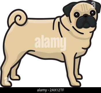 PUG-isolierte Vektorgrafiken. Farbsymbol für reinrassige Hunde. Stock Vektor