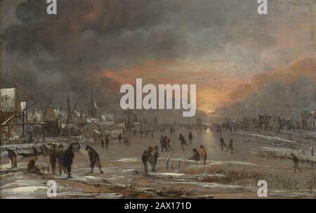 Sport auf einem Gefrorenen Fluss, wahrscheinlich ca. 1660. Stockfoto