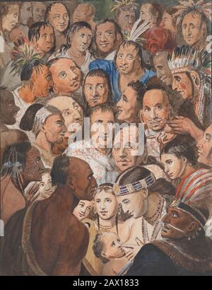 Tableau indischer Gesichter, ca. Im Jahre 181. Stockfoto