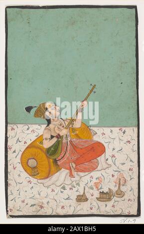 Lady Musiker, Die einen Sitar spielen, ca. 1800. Stockfoto