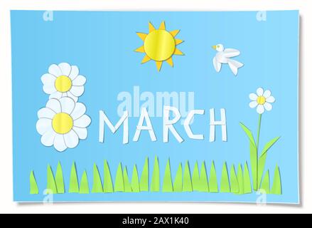 Kinder gratuliert zum internationalen Frauentag. Nachahmung Kinder schneiden Papierkunst Stock Vektor