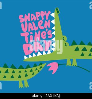 Süßer Valentinstag - Süßes Design mit Krokodilmuster - lustiger, handgezeichneter Pudel, Trickfilm-Alligator. Gut geeignet für Poster oder T-Shirt textiles Grafikdesign. V Stock Vektor