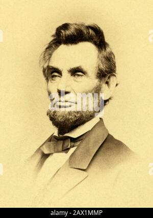 1864: Der Präsident der USA, ABRAHAM LINCOLN (Big South Fork, KY, 1809 - Washington 1865). Foto von Matthew B. Brady, New York - Presidente della Repubblica - Stati Uniti - USA - Ritratto - Porträt - Cravatta - Krawatte - papillon - Kragen - Colletto - Abramo ---- Archivio GBB Stockfoto