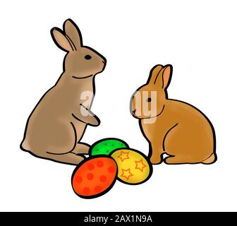 Hase Kaninchen ostern bunte Comic-Eier im Cartoon Stockfoto