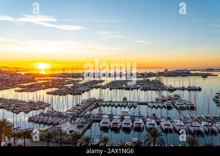 Palma de Mallorca, Bucht von Palma, Jachthafen, Marina Port de Mallorca, Segelschiffe und Motoryachten Balearen, Spanien Stockfoto