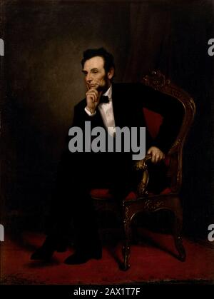 1864 Ca, USA: Der 16. Präsident der USA ABRAHAM LINCOLN (* 1809; † 1865). Offizielles Porträt im State Dining Room, WEISSES HAUS, WASHINGTON, gemalt von G.P.A. Healy ( 1869 )- Presidente della Repubblica - Stati Uniti - USA - Ritratto - Porträt - Cravatta - Krawatte - papillon - Kragen - Colletto - Abramo - Denker - pensatore --- Archivio GBB Stockfoto