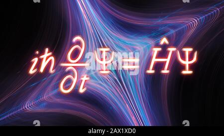 Zeitabhängige Schrodinger-Gleichung mit Quantenstring, computergenerierter abstrakter Hintergrund, 3D-Rendering Stockfoto