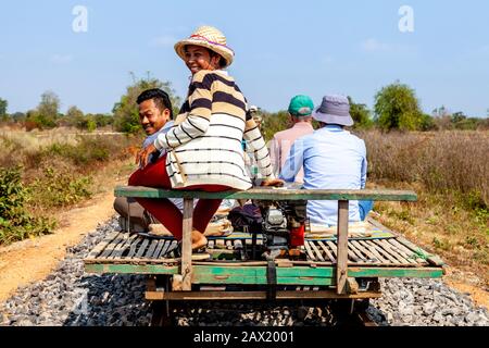 Die Bamboo Railway (Norry), Battambang, Kambodscha. Stockfoto