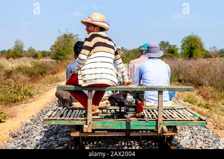 Die Bamboo Railway (Norry), Battambang, Kambodscha. Stockfoto