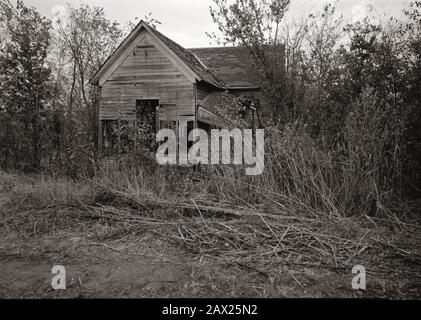 1970 Ca, Okemah Umgebung, Okfuskee County, OK, USA: Die Geburtsruinen von Woody Guthrie im Jahr 1979. Der gefeierte amerikanische Country-Sänger WOODY GUTHRIE (geboren Woodrow Wilson Guthrie, 1912 - 1967 ) ist am bekanntesten als US-amerikanischer Singer-Songwriter und Folkmusiker, dessen musikalisches Erbe Hunderte von politischen, traditionellen und Kinderliedern, Balladen und improvisierten Werken umfasst. Sein bekanntestes Lied ist wahrscheinlich "Dieses Land Ist Dein Land". Foto von Walter Smalling for USA Government, Washington - Historic American Buildings Survey . - CHITARRA - Chitarrrista - Gitarrist - GITARRE - MUSIK Stockfoto