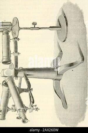 Traité d'Analyze chimique appliquée à la physiologie et à la pathologe; Guide pratique pour les Recherche cliniques. Nlever le prisme c, onexamine la fente, suffisamment ouverte, à laide du Premier tube;puis on étire le tube jusquà ce que les bords de la fente appa-raised parnets. Cela fait, on dispose loculaire /de lalunette de manière à voir très-distinctement un objet quelconquesitué à une grande dislance. On replace de nouveau le prisme c,et lon imprime au tube muni du micromètre h des mouvements degauche à droite et de droite à gauche jusquà ce que limage deléchelle, Stockfoto