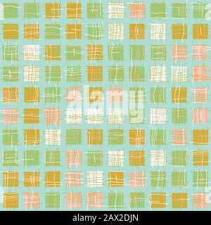 Patchwork-Quadrate geometrisches, nahtloses Vektormuster in Pastellfarben Stock Vektor
