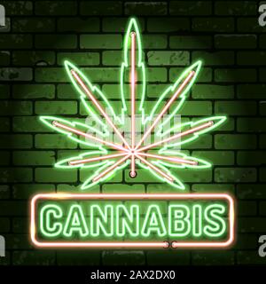 Cannabis Neon Umrahmt Signboards Stock Vektor