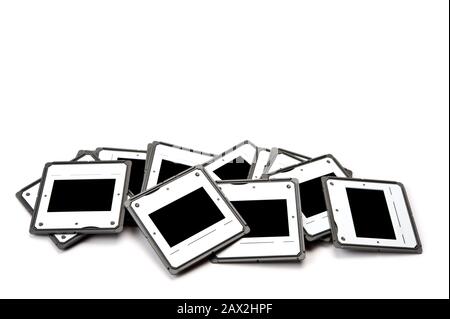 Foto-Folien auf weißem Hintergrund. Stockfoto