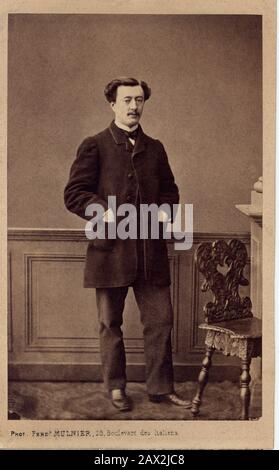 1865 Ca, PARIS, FRANKREICH: Der französische Schriftsteller und Literatur- und Theaterkritiker EMILE Germain. Foto von Fernand MULNIER, Paris - SCRITTRICE - SCRITTORE - LETTERATURA - LITERATUR - Letterato - Ritratto - Porträt - '800 - 800 - OTTOCENTO - Krawatte - papillon - cravatta - CRITICO TEATRALE E LETTERARIO - Baffi - Schnurrbart - -- Archivio GBB Stockfoto