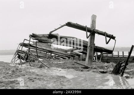 Purton Hulks, Überreste von Holzkähnen, die am Ufer des Flusses Severn Glos UK aufgegeben wurden. Verhindert Erosion der Bank in der Nähe des Schärfenkanals Stockfoto