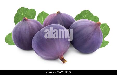 Frische Feigen Früchte mit Blatt auf weißem Hintergrund Stockfoto