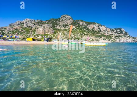Schöner sonniger Tag am Tsambika Beach auf der Insel Rhodes Rodos Griechenland Europa Stockfoto
