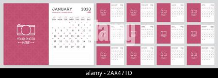 2020 Islamischer Mond Hijri und Gregorianischer Kalender Designvorlage. Arabisches Kalenderjahr 1441-1442 Stock Vektor