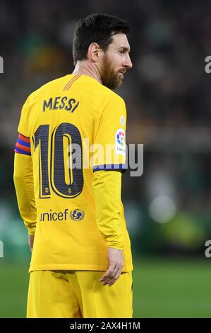 SEVILLA, 09-02-2020. Primera Division Spanische Liga. LaLiga. Estadio Benito Villamarin. Lionel Messi (FC Barcelona) beim Spiel Real Betis - FC Barcelona. Stockfoto