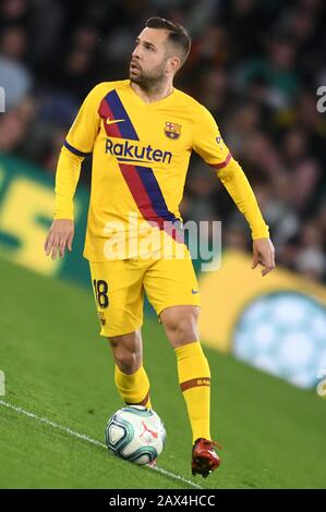 SEVILLA, 09-02-2020. Primera Division Spanische Liga. LaLiga. Estadio Benito Villamarin. Jordi Alba (FC Barcelona) beim Spiel Real Betis - FC Barcelona. Stockfoto